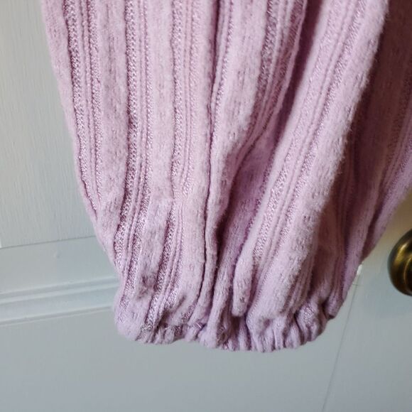 URBAN OUTFITTERS CROPPED BABYDOLL TOP PUFF SLEEVES V-NECK KNIT LILAC MEDIUM - Picture 4 of 11